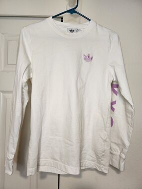 Adidas White Long Sleeve Tee with Lavender Trefoil Accent